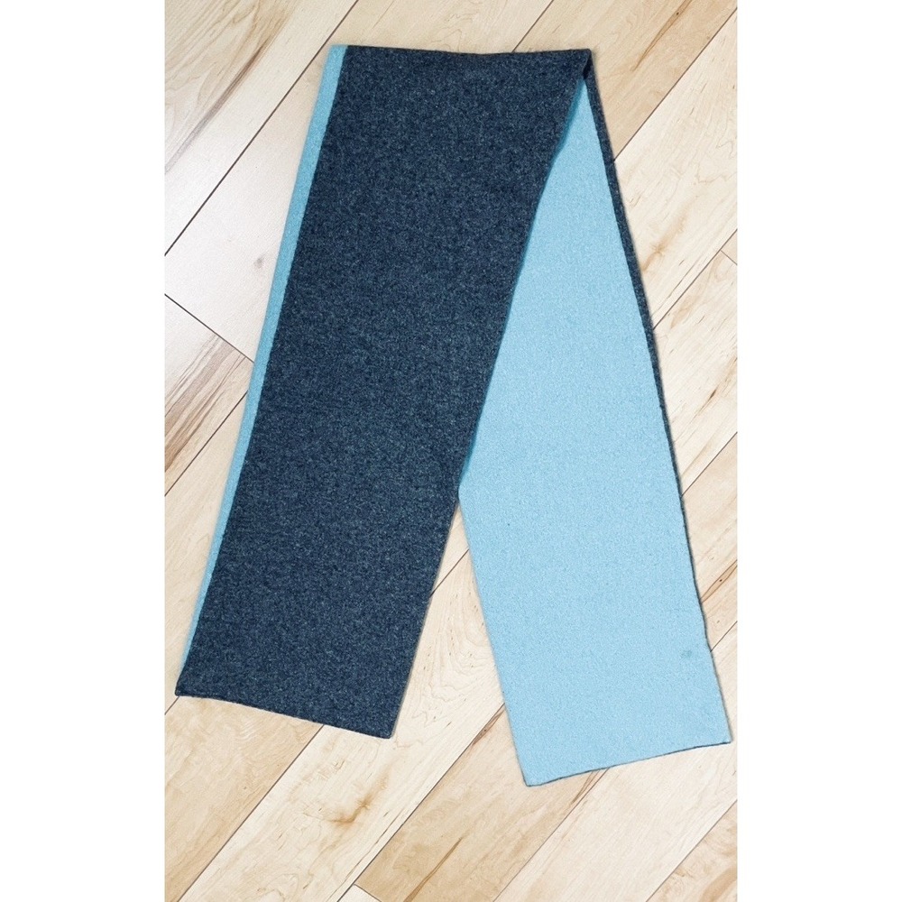 Castlering 100% Cashmere Reversible Blue  Gray Knit Scarf 9 X 60